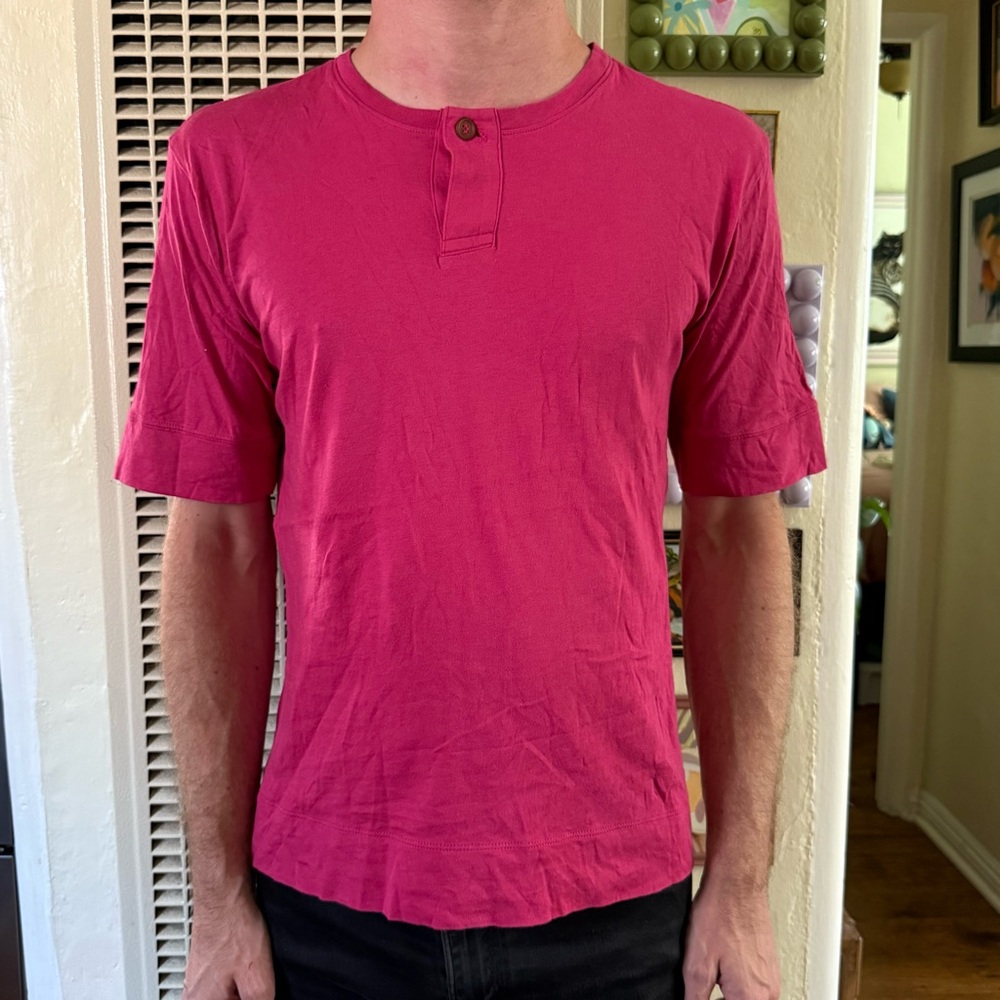 Issey Miyake pink Henley tee
